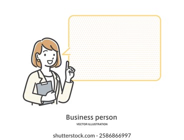 Speech bubble representation of a female office worker's explanation scene