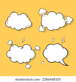 Speech bubble in retro pop art style. Comic empty speech bubbles on halftone dots background. Vector illustration.