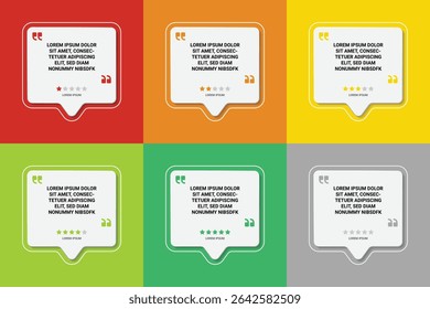 Speech bubble review rating set with testimonials quotes star color background