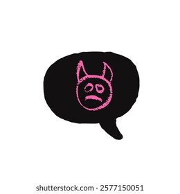 Speech bubble with sad devil icon. Bad bulling expression on chat dialog balloon isolated on white background. Vector hand drawn illustration