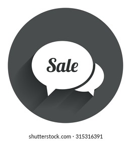 Speech bubble Sale sign icon. Special offer symbol. Circle flat button with shadow. Modern UI website navigation. Vector