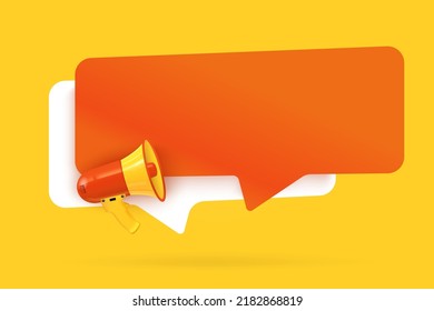 Speech bubble sale sticker with megaphone and empty space for text. Blank dialog chat box design with bullhorn loudspeaker announcing something important. Advertisement template vector illustration
