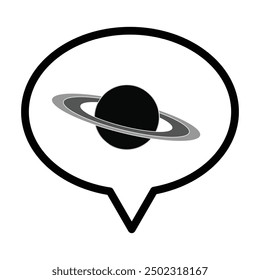 Speech bubble and saturn planet icon in grey scale isolated on white background.