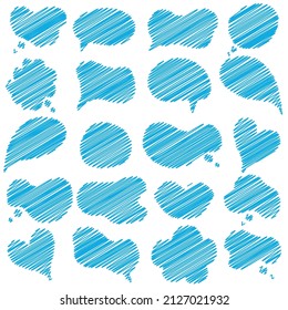 Speech bubble. Scribble frames. Hand drawn effect illustration. Sketch. Messages, phrases, text, chat, talk or dialog clouds set. Vector illustration isolated on  background.