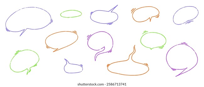 Speech bubble scribble with texture crayon and chalk. Squiggle, scratch doodle kid speech bubble. Crayon scratch texture shape children kid naive. Vector illustration