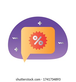 speech bubble with seal percent symbol degraded style vector illustration design