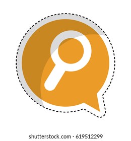 speech bubble with search magnifying glass icon