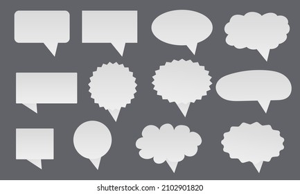 Speech bubble set. Speech balloon set. Dialogue Clouds. Vector clipart isolated on gray background.