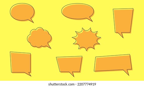 conjunto de burbujas de voz. cuadro de diálogo de dibujos animados en color naranja en blanco aislado en fondo amarillo  