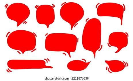 conjunto de burbujas de voz. caja de chat de caricatura roja en blanco aislada en fondo blanco 