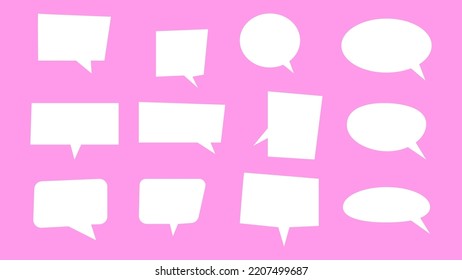speech bubble set. blank white cartoon chat box isolated on pink background  