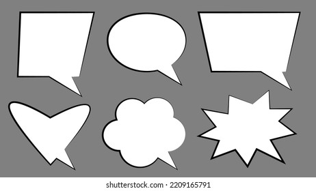 speech bubble set. blank white cartoon chat box isolated on grey background  