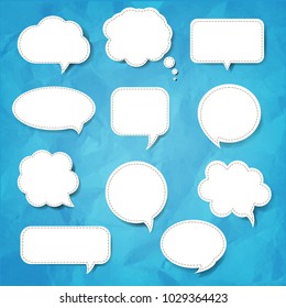 Speech Bubble Set Blue Background With Gradient Mesh, Vector Illustration