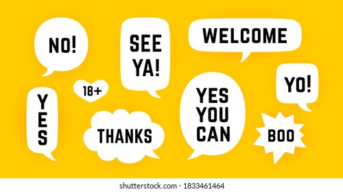 Speech bubble. Set of chat message, cloud talk, speech bubble. White speech bubble, cloud talk isolated silhouette with text. Elements for chat message, social network, web. Vector Illustration