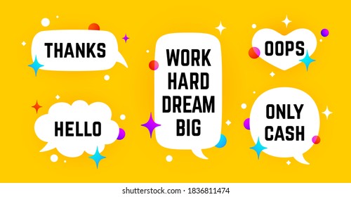 Speech bubble. Set of chat message, cloud talk, speech bubble. White speech bubble, cloud talk isolated silhouette with text. Elements for chat message, social network, web. Vector Illustration