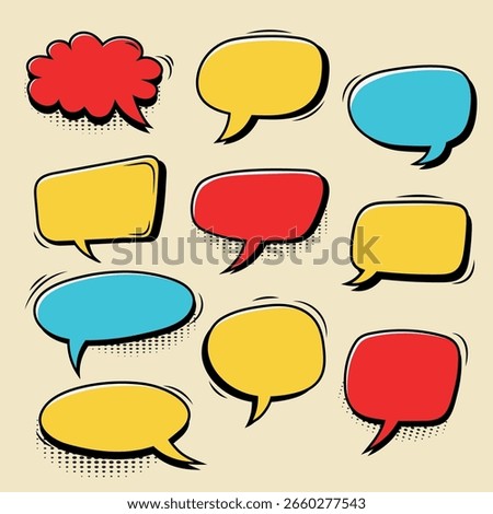 Speech Bubble Set. Comic, Dialogue, Thought Balloons for Communication and Chat. Hand drawn comic chat balloons for stickers, messages, and social media