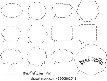 Speech bubble set Dashed line Painted white