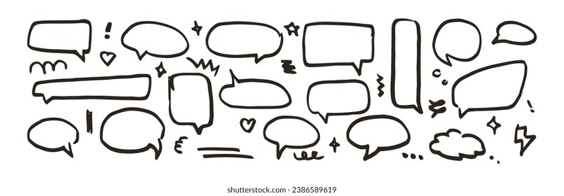 Speech bubble set doodle hand-drawn icon. Vector isolated illustration