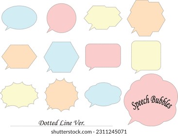 Speech bubble set, dotted lines, pastel colors