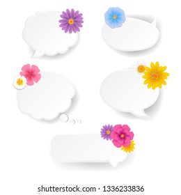 Speech Bubble Set With Flowers White Background With Gradient Mesh, Vector Illustration