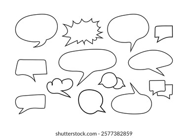 Speech bubble set. Hand drawn Variation empty comic speech bubbles. Flat vector black outline speech bubbles