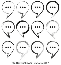 Speech bubble set. Hand-drawn vector symbol. Communication graphic element. Black and white icon.