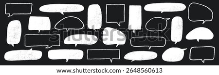 Speech Bubble Set with Hand-Drawn White Talk Balloons and Chalk Outlines on Black Background. Crayon Style Shapes for Comic Dialogues, Fun Notes or Childish Doodle Designs.