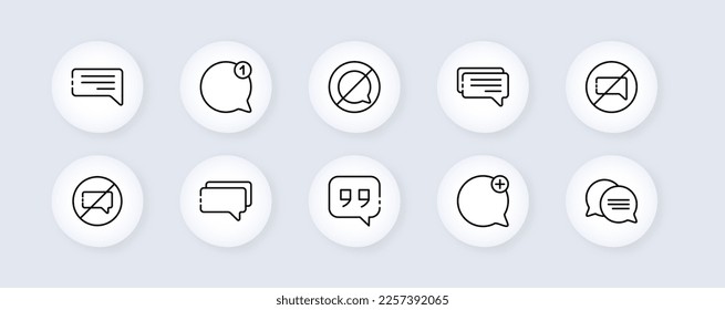 Speech bubble set icon. Correspondence, chat, support, information, message, notification, silence, mute, mail. Neomorphism style. Vector line icon for Advertising