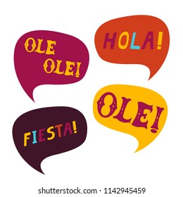 Speech bubble set mexican word exclamation ole hola fiesta vector illustration