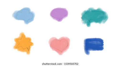 Speech bubble set. Multicolor watercolor banners isolated on white background.