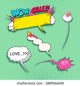 Speech bubble set. Pop art comics style. Fashion sketch design. Hand drawn vector illustration.
