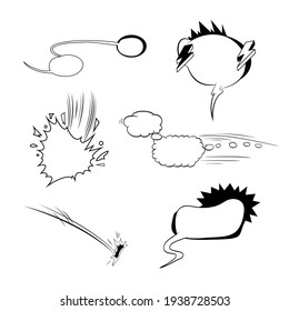 Juego de burbujas de voz. Estilo de cómics de arte pop. Diseño de boceto de arte de dibujos animados de moda. Ilustración vectorial dibujada a mano.