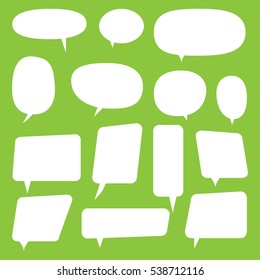 Speech Bubble Set. Round And Rectangular Shapes. White On Green Background. Element For Comic Pictures, People Speech, Talk, Discussion. Vector Illustration