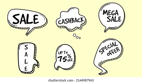 speech bubble set for sales promotion in cartoon style. advertising badge design