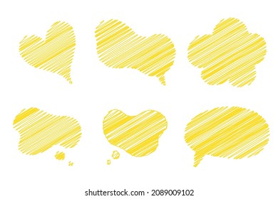 Speech bubble  set. Scribble frames. Hand drawn effect illustration. Sketch. Messages, phrases, text, chat, talk or dialog clouds set. Vector illustration isolated on white background.