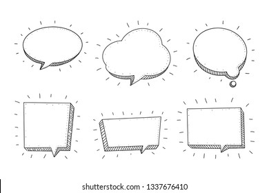 Speech Bubble set in Sketch hand drawn style. Space for quote and text. Vector illustration.