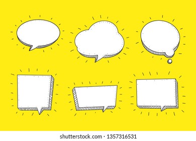 Speech Bubble set in Sketch hand drawn style. Space for quote and text. Vector illustration.
