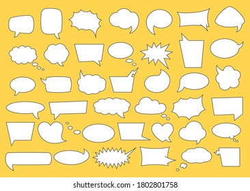 Speech bubble set with space for phrases. Line cartoon comic bubbles and clouds of various shapes for speech phrases, conversation text and words in isolated vector illustration.