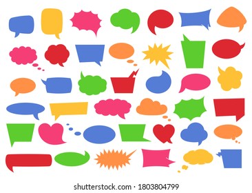 Speech bubble set with space for phrases. Colorful cartoon comic bubbles and clouds of various shapes for speech phrases, conversation text and words in isolated vector illustration.