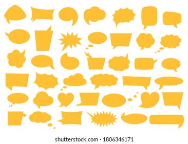 Speech bubble set avec place pour les phrases. Bulles comiques jaunes et nuages de diverses formes pour les phrases de discours, le texte de conversation et les mots dans l'illustration vectorielle isolée.