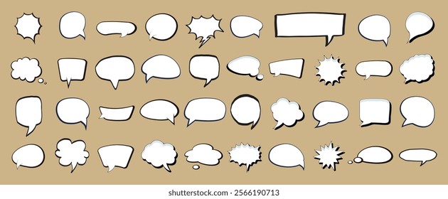 Speech Bubble set. Talk bubble. Blank empty vector white speech bubbles. Speak bubble text, cartoon chatting box, message box. Cartoon balloon word design