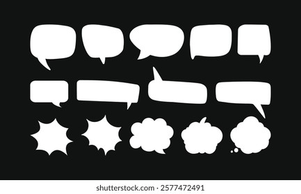 Speech Bubble set. Talk bubble. Blank empty vector white speech bubbles. Speak bubble text, cartoon chatting box, message box.  Cartoon balloon word design