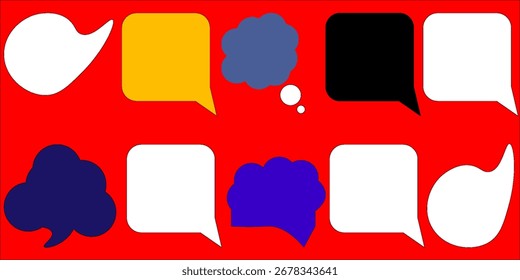 Conjunto de burbujas de discurso. Burbuja de conversación. Vector vacío en blanco blanco y burbujas azules del discurso. Texto de la burbuja del discurso, caja de charla de la historieta, caja del mensaje.  Diseño de palabra de globo de dibujos animados