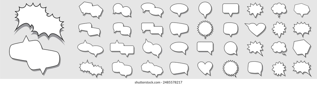 Juego de Speech Bubble. Texto de la burbuja de la charla, cuadro de charla, cuadro de mensaje, diseño vacío en blanco del globo de la historieta. globos de pensamiento	