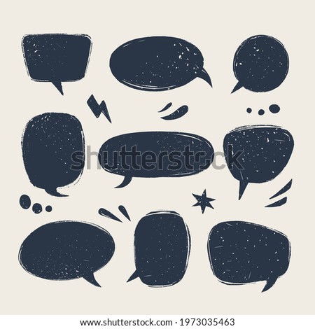 Speech bubble set. Various talk balloon shapes in vintage style with grunge texture. Hand-drawn infographic Vector collection.