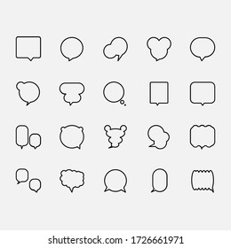 Speech bubble set, vector icon speaking or talk bubble, black and white lines, on a white background