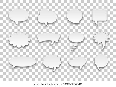 Speech bubble set volume transparent background. Realistic empty forms for quotes and utterances. Vector illustration