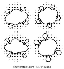 Speech bubble set, white color with black border,with colour halftone,suitable for announcement, advertisement or conversation.