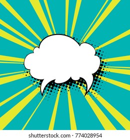 Speech Bubble , Shadow of a Speech Bubble in the Form of Dots ,Green Background with Yellow Sun's Rays , Vector Illustration
