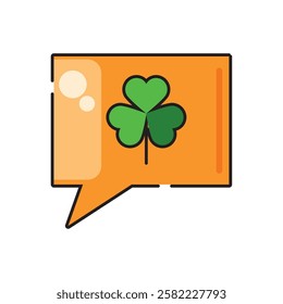 Speech Bubble with Shamrock Leaf Icon Isolated Vector